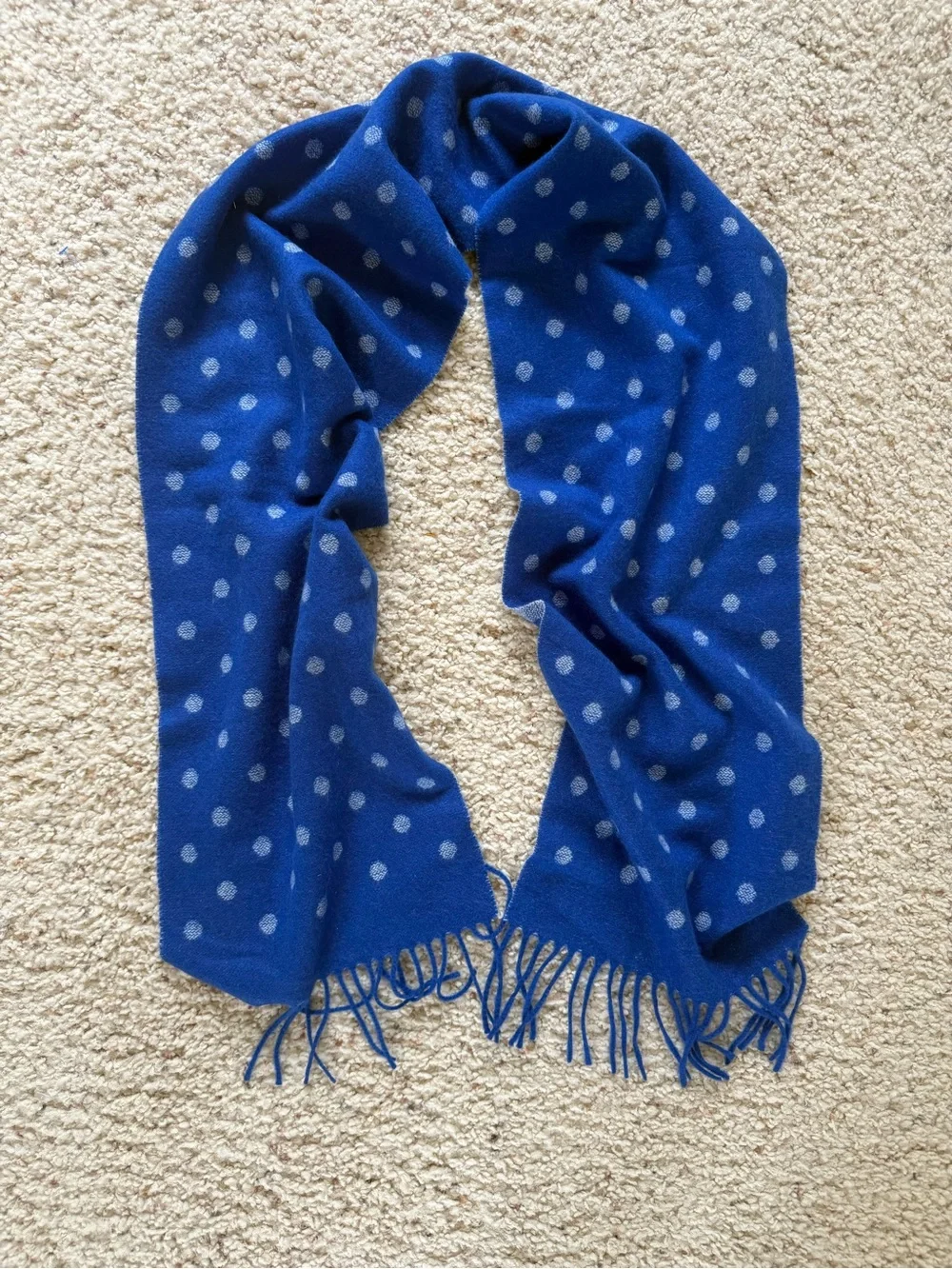 NWT Charter Club Luxury 100% Cashmere reversible Scarf Blue Polka Dot NEW 62x12”